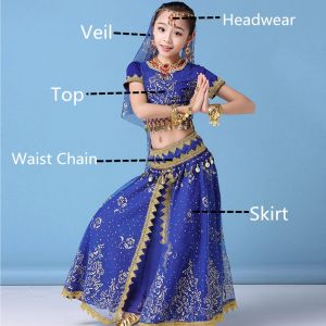 ชุดเต้นชาวอินเดียเต้นระบำหน้าท้องเด็กผ้าชีฟองชุดเต้นระบำหน้าท้องสไตล์ใหม่