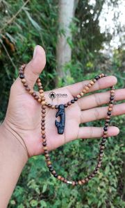 Kalung kayu gaharu liontin akar bahar hitam ukuran 5mm isi 100 butir