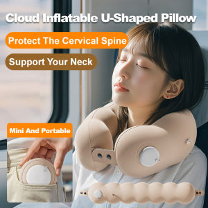 ☁️Press-Type Inflatable U-Shaped Travel Pillow Portable Flight Neck Pillow U-Shaped Pillow Long-Distance High-Speed Rail Sleeping Artifact按压充气云朵护颈U型枕