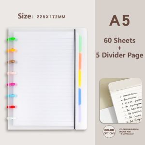 A5/B5 Binder Strap Notebook Colored Mushroom Holes Refillable Loose Leaf 65 Sheets Clear Cover Notepads