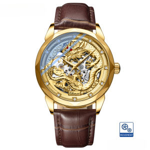 Đồng hồ cơ cho nam giới rồng yếu tố Hollow Skeleton tự động cập nhật ngày Đồng hồ đeo tay đồng hồ sang trọng sáng không thấm nước