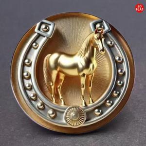 Minwen Golden Horse Brooch Zinc Alloy For Women Men 2D Flat Animal Party Office Zodiac Animal Lapel Pins Gifts