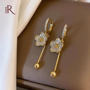 Frascati Gold Plated Flower Round Bead Pendant Earrings Korea Luxury Zircon Circle Hoop Earrings For Women Girl Party Jewelry Gift