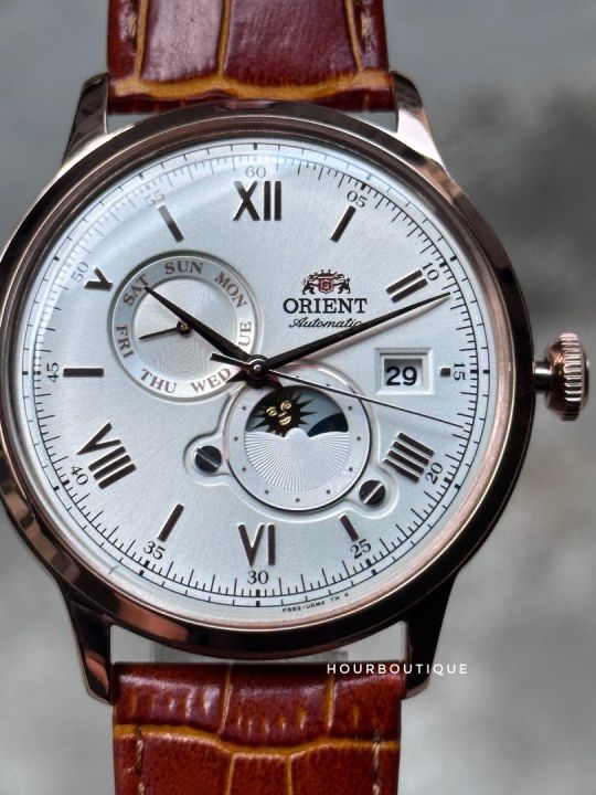 Brand New Orient Bambino Sun Moon Rose Gold Case Automatic Men's