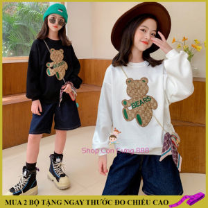Áo sweater cho bé gái 14-45kg áo thu đông bé gái 4-14 tuổi mẫu GẤU sang chảnh hàng đẹp may kĩ