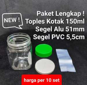 Harga 10set PAKET LENGKAP toples KOTAK 150ml + Segel Alu 51mm + Segel PVC 55cm