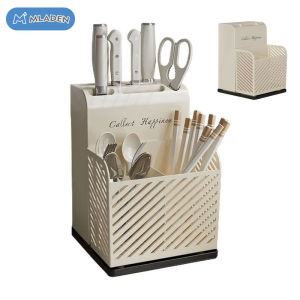 MLADEN Kitchen Cutter Holder Integrated Hollowed Chopstick Holder with Multi Slots Space Saving Storage Supplies with Drip Tray