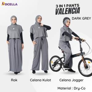 Rok Celana 3 in 1 Rocella Valencia | Rok Celana Olahraga Wanita Muslimah Warna Hitam dan Abu | Rok Sepeda Jogging Training Olah Raga Perempuan