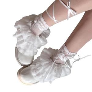 Women Tiered Ruffle Lace Leg Warmer Sweet Over the Calf Leg Socks Baggy Cuffs Ankle Heap Socks Mesh Flared Leg Sleeves