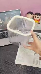 Mini Press Type Transparent Trash Can with Click Lid for Desktop Office Organizer Storage Box