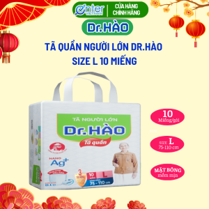 [Hàng Chính Hãng] Tã quần người lớn Dr.Hào size L gói 10 miếng. Tã quần bỉm quần người già bỉm cho người bệnh tả quần người lớn siêu thấm khô thoáng kháng khuẩn chống hăm khử mùi. Tả giấy người lớn
