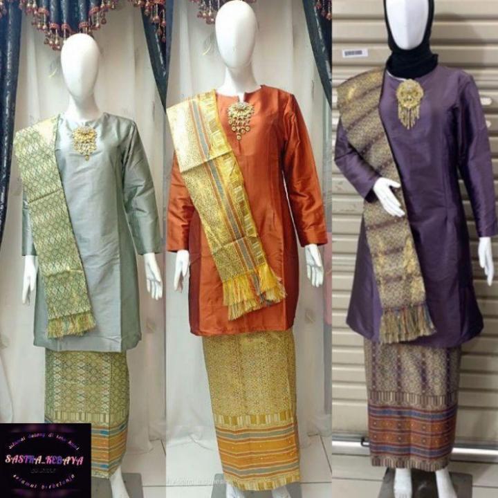 Siti Nurbaya polos kurung taffeta kebaya Set songket Skirt And Shawl ...