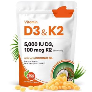 Vitamin D3+K2 Soft Capsules (containing coconut oil) 300 capsules - Popular Coconut Oil Vitamin D3 & K2 Soft Capsules