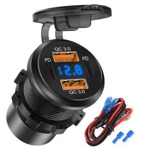 Kebidumei 78W Car Charger Power Outlet Socket 2 QC3.0 USB 2 PD3.0 Type-C Fast Charging Outlet with LED Voltmeter For 12-24V Cars