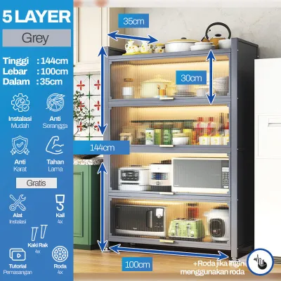 Rak Dapur L Estetik Minimalis | Lemari Dapur Besi Tahan Karat | Lemari Piring Tertutup Besi