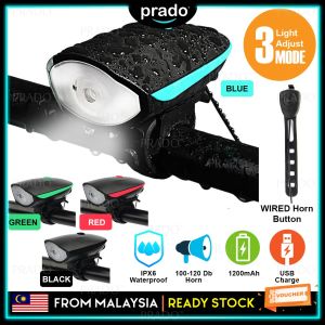PRADO Malaysia Rechargeable USB Bikes Cycling LED Light Bicycle Headlight with Horn Waterproof 3 Modes Flashlight lampu basikal