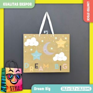 Isi 1 Paper Bag / Tas Kertas Motif Lucu Imut Gambar Bulan dan Bintang Glitter Kualitas Ekspor untuk Syukuran Kelahiran Bayi Souvenir Kado