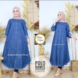 Po-lo Tunik Panjang Rawis - Long Tunik Jeans Full Bordir Timbul
