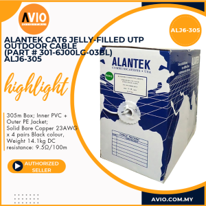 Alantek USA Cat6 Outdoor Jelly Filled UTP Network Cable 305 Meter Solid Bare Copper 23AWG ALJ6-305