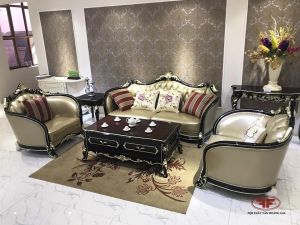 Bộ sofa tân cổ điển gỗ tự nhiên bọc da thật nhập khẩu cao cấp G9922