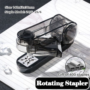 Clear 360° Rotating Stapler with 400 Staples lack Design for 24/6 & 26/6 Staples for School Office Supplies
