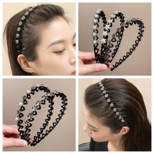 ARTMU Hoa Vòng buộc tóc lười cho nam Kim cương giả Ngọc Trai Dụng cụ bện dây buộc tóc Dễ thương Zircon Băng đô có răng Phụ kiện tạo kiểu tóc