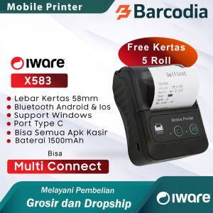 PAKET PRINTER KASIR - MOBILE PRINTER KASIR BLUETOOTH THERMAL 58MM DAN KERTAS THERMAL 58MM 5 ROLL - Printer Bluetooth Mini Hp Android