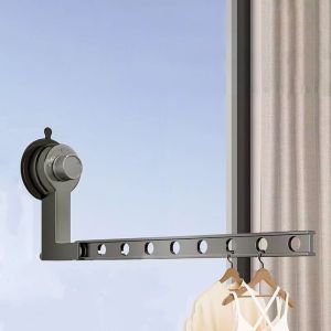 ZM10Q ไม่ต้องเจาะ ราวตากผ้าแบบมีถ้วยดูด สเปซอลูมิเนียม แบบติดผนัง ราวแขวนผ้าแบบยืดหดได้ สะดวก ล่องหน ราวตากผ้าพับได้ สำหรับบ้าน