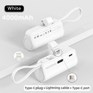 GOOJODOQ 4000/5000mah Mini Power Bank for Phone Android Built in Type-C & Lightning Plugs Cables Small Portable Type C Charge