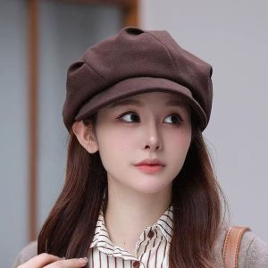 INNEED Màu đơn sắc Mũ họa sĩ Chống gió Ấm áp Mũ hình bát giác Đơn giản Forward Caps Phụ nữ