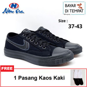 FIURI - NEW ERA - VIRGO 02 37-43 FULL HITAM - SEPATU SNEAKERS KANVAS SOL KARET LAKI-LAKI - SEPATU KETS TRENDY PRIA WANITA DEWASA - SEPATU CASUAL KERJA KULIAH SEKOLAH SD SMP SMA BERTALI COWOK CEWEK - MURAH PROMO DISKON BONUS KAOS KAKI