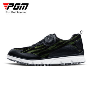 PGM Mens Golf shoes Mesh cloth shoes face for good breathable Rotating button shoelace for easy to wear and take off No-slip spikes make sports more freely