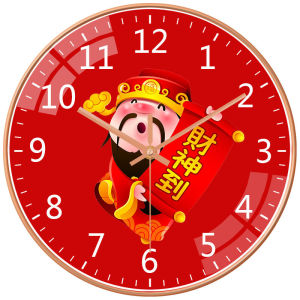 8 inch 20CM Household Wall Clock Silent Clock God of Wealth Shape Decorative Clock Punch-free Wall Clock 财神时钟挂墙免打孔