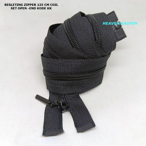 Resleting Zipper Ritsleting 125 cm Type Gigi Coil Halus Model Set Open End Buka Lepas Warna Hitam Kode KK Harga Per Biji