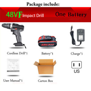 48Vf 1350rpm 25~28NM Electric Drill Impact Drill Cordless Screwdriver Lithium Battery Furadeira Cordless Screwdriver Power Tools Cordless Drill