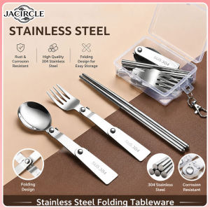 JACIRCLE 3PCS Stainless Steel Folding Portable Spoon Fork Chopsticks Worker Outdoor Camping Travel Tableware