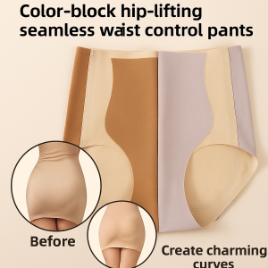 Color-blocked Butt-lifting Seamless Waist Shaping Pants for All Seasons Plus Size Womens Daily Wear Breathable High Waist Slim Fit