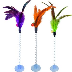 Mainan Kucing Stick Teaser Stik Cat Toys Spring Lonceng Bulu