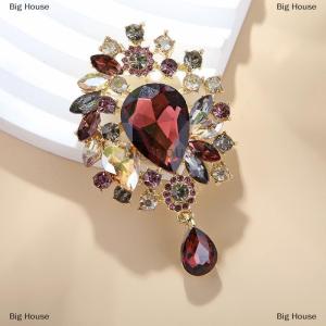[COD] Big House Fashion Retro Luxury Crystal Water Droplet Pendant Brooches For Women Clothing Coat Jewelry Accessries Gifts