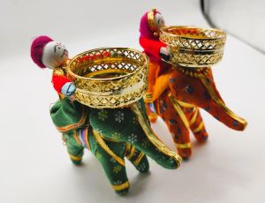 Traditional Handmade Recycled Material Rajasthani Raja Rani Puppet Decorative Tealight Candle Holders Diwali Gift | Pooja Decor | Festive Decor 1 pc
