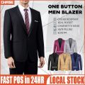 Blazer Men Slim Fit Casual Formal Business Suit Jacket Korean Style Long Sleeve One Button Wedding Tuxedos Coat. 
