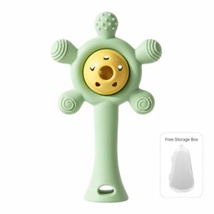 LUXERY Silicone Kids Teether Toy Infant Grab Shake Developmental Teething Ring Sensory Toys Wheels Shape Toddlers Teething Chewing Toy Baby Accessories