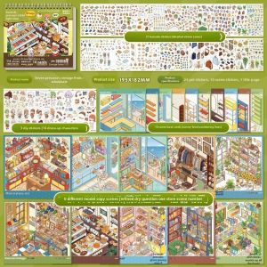 DIVATEN Shop Theme Miniature Scene Sticker 10 Scenes Self-Adhesive PET Sticker Book DIY Bookstores Stress Relief Sticker For Journal