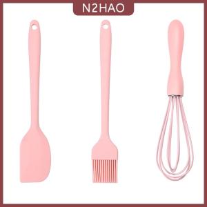 N2HAO 3 cái bộ Silicone Baking Set bánh kem thìa scraper bếp hộ gia đình trứng Whisk thịt nướng dầu bàn chải tiện ích nhà bếp Nguồn cung cấp