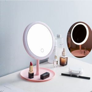 LED Light Makeup Mirror Folding Magnifying 3 Colors Dimming Touch Mirror USB Charging Cosmetic Vanity Table Lamp
