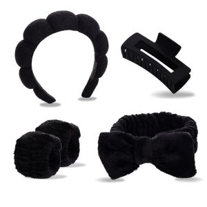 5in1 Spa Headband Set Microfiber Face Wash Headband + Adjustable Wrist Wash Bands No-Slip Shower Hair Wrap Makeup & Skincare
