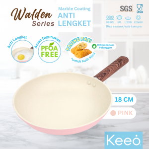 Keeo Walden 18 cm Wajan Risol Teflon Penggorengan Frypan Anti Lengket Marble Granit Alat Masak Pink