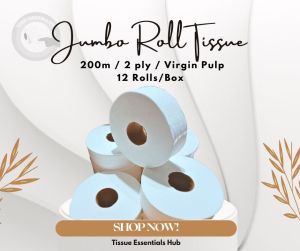 [12 Rolls - Box] Jumbo Roll Tissue Virgin Pulp (200M)