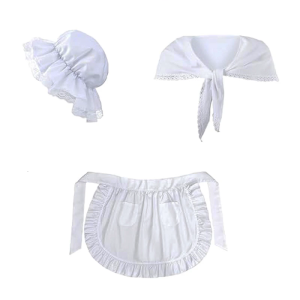 3Pcs Colonial Costume Accessories Maid Fancy Dress Cosplay Costumes White Mobs Caps Shawl Maid Waitress Apron for Women