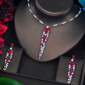 SEQUITO Bộ Vòng Cổ Hoa Tai Lủng Lẳng Dài Đính Kim Cương CZ Hoa Quyến Rũ Bộ Trang Sức Dự Tiệc Vũ Hội Thanh Lịch Mạ Vàng Trắng Cho Phụ Kiện Nữ SJ077